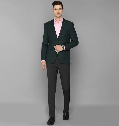 Men Green Solid Single-Breasted Formal Slim-Fit Blazers